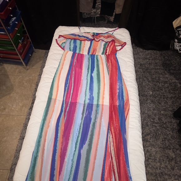 Candies Maxi Dress Womens L‎ Colorful Striped Summer Pool Slip Y2K Boho - Picture 9 of 14